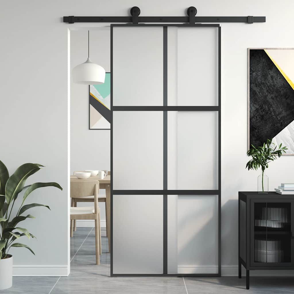 Porta Scorrevole Nera 90x205 cm in Vetro Temperato e Alluminio vidaXL