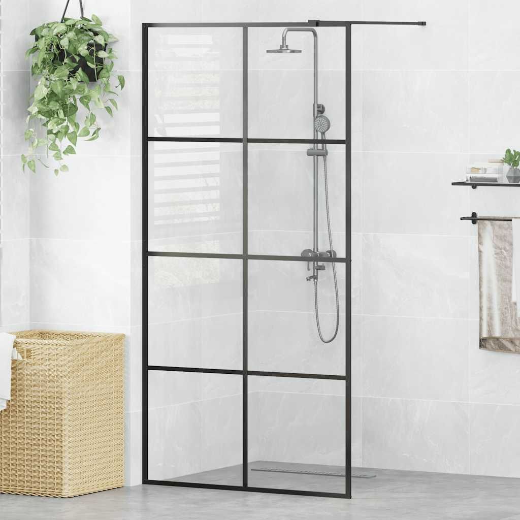 Parete per Doccia Walk-in Vetro Trasparente ESG 100x195cm Nera vidaXL