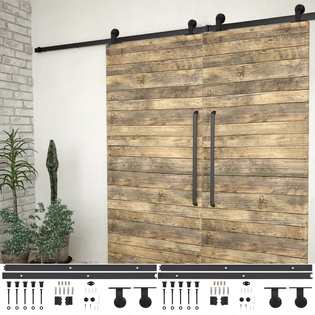 Kit di Binari per Porte Scorrevoli 2 pz 183 cm in Acciaio Nero vidaXL