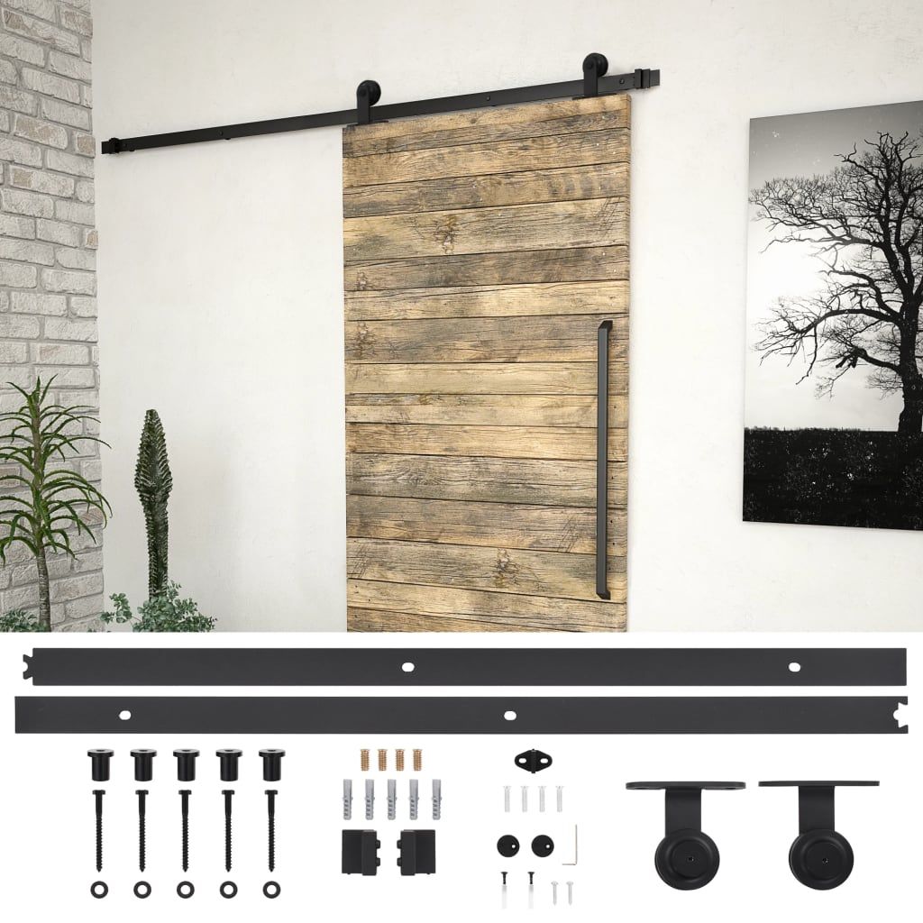 Kit di Binari per Porte Scorrevoli SKIEN 200 cm Acciaio Nero vidaXL