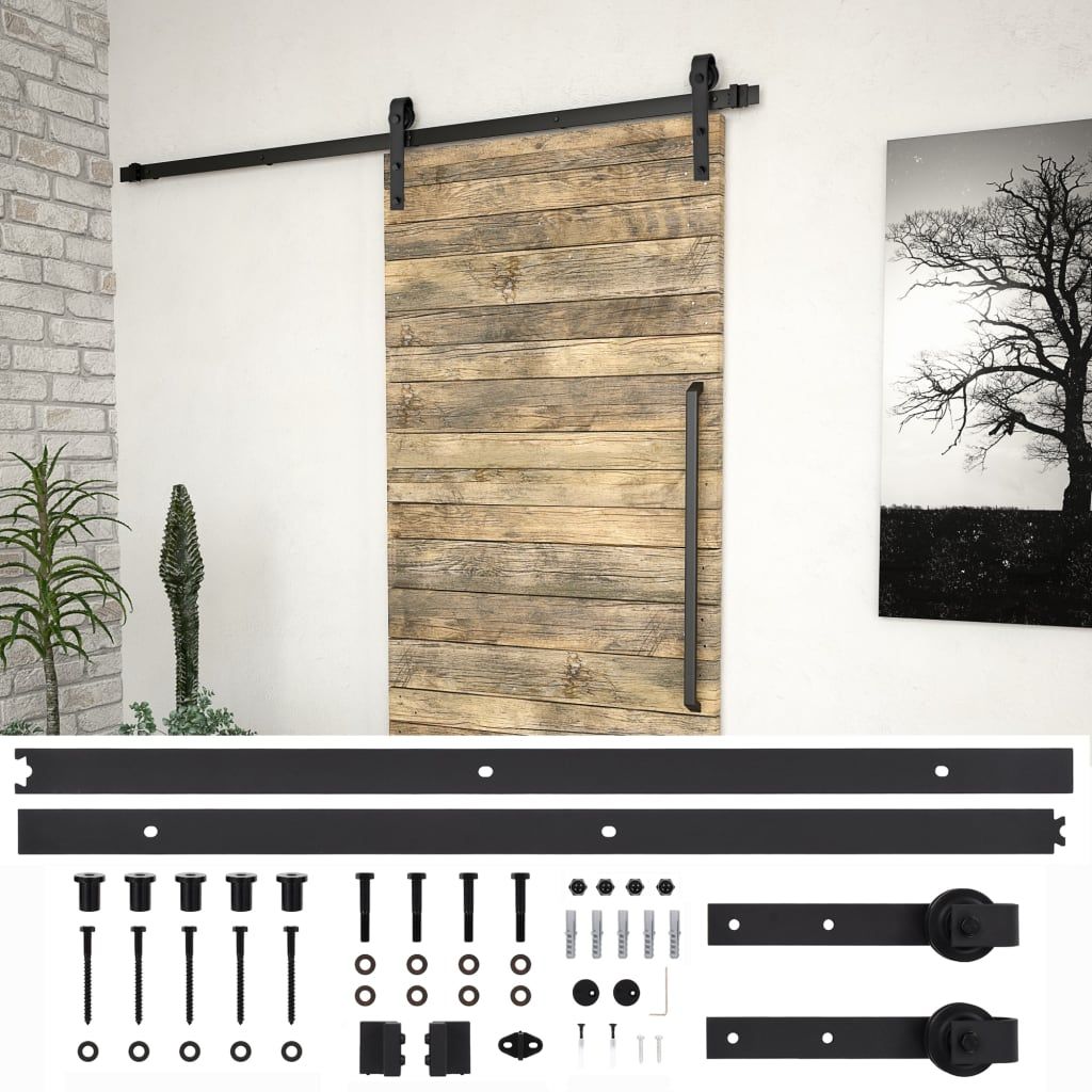 Kit di Binari per Porte Scorrevoli SKIEN 200 cm Acciaio Nero vidaXL