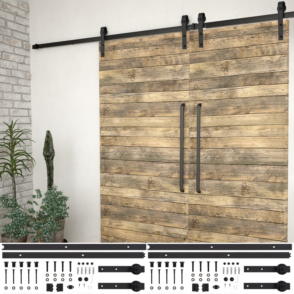 Kit di Binari per Porte Scorrevoli 2 pz 183 cm Acciaio Nero vidaXL