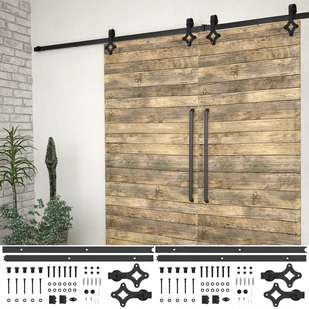 Kit di Binari per Porte Scorrevoli 2 pz 183 cm in Acciaio Nero vidaXL