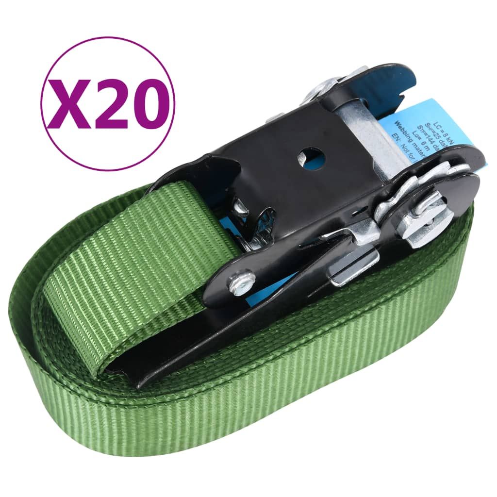 Cinghie d'Ancoraggio a Cricchetto 20 pz 800 daN 6m Verde vidaXL