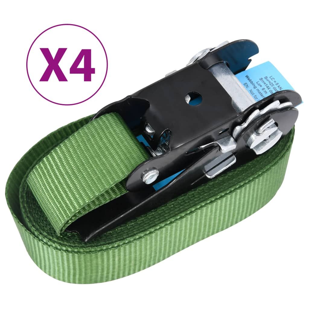 Cinghie d'Ancoraggio a Cricchetto 4 pz 800 daN 6m Verde vidaXL