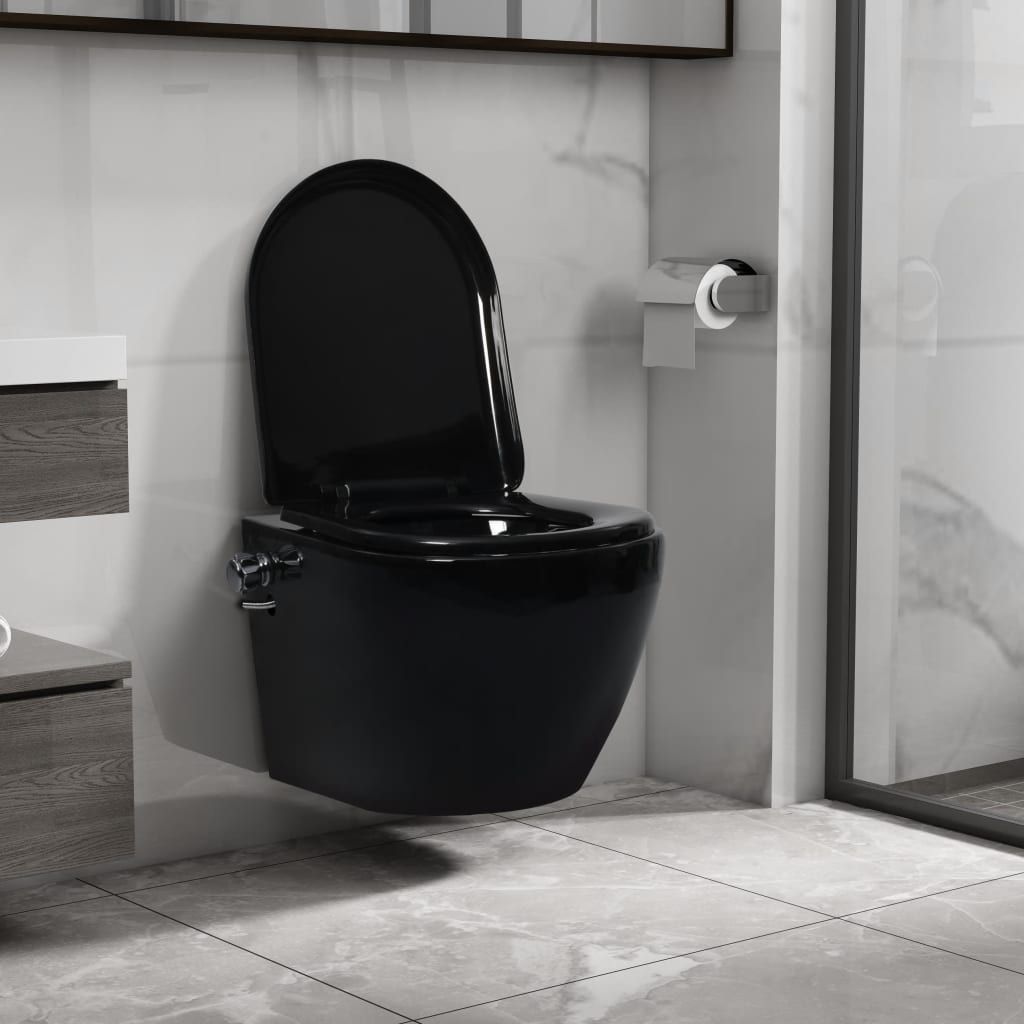 Toilette senza Bordo Sospesa con Funzione Bidet Ceramica Nera vidaXL