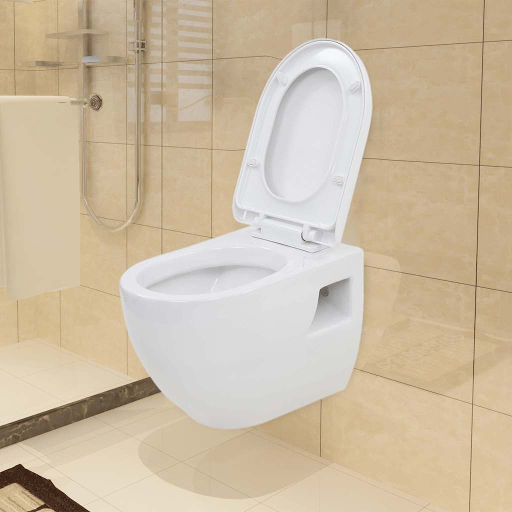 WC a Muro con Sciacquone Nascosto in Ceramica Bianco vidaXL