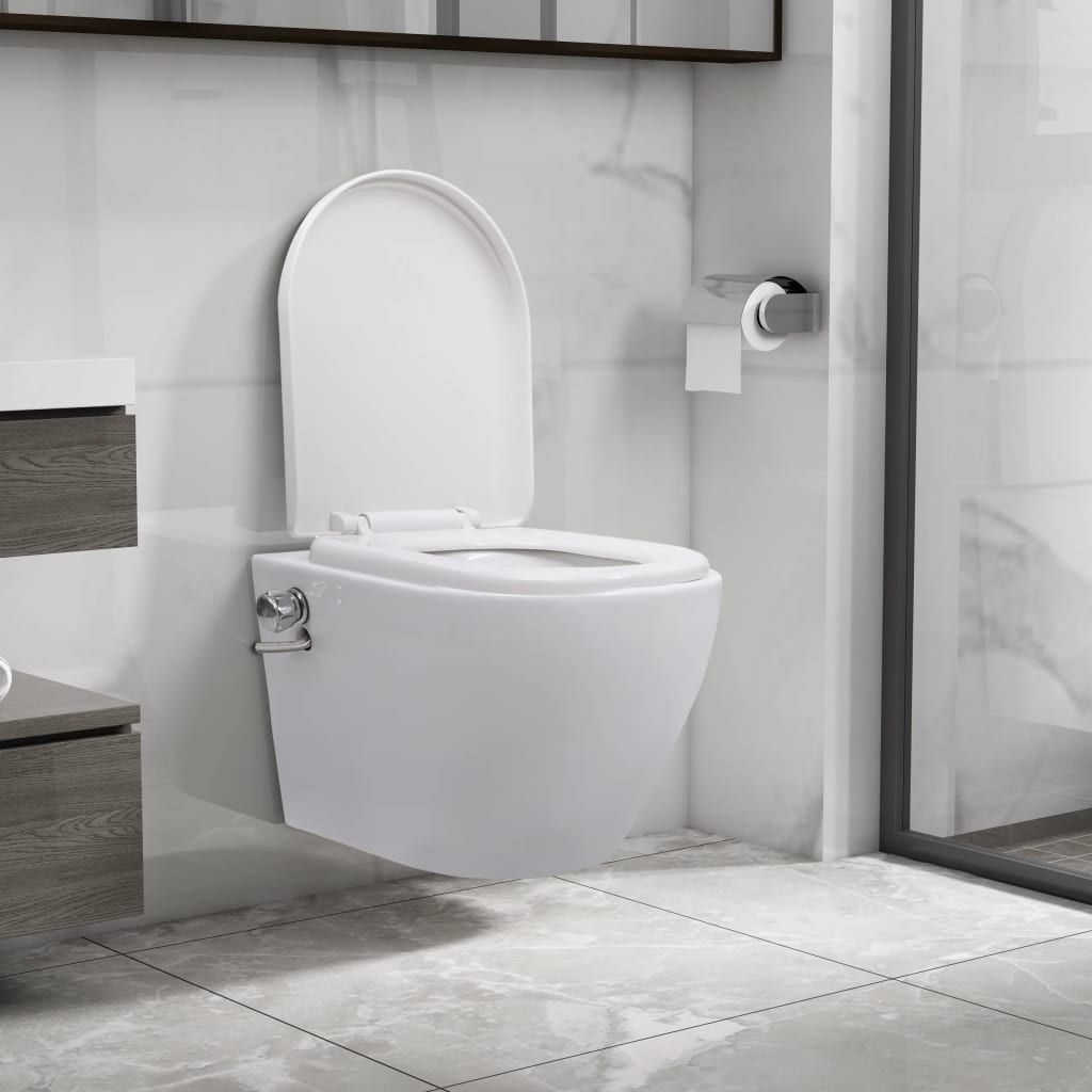 Toilette senza Bordo Sospesa con Funzione Bidet Ceramica Bianca vidaXL