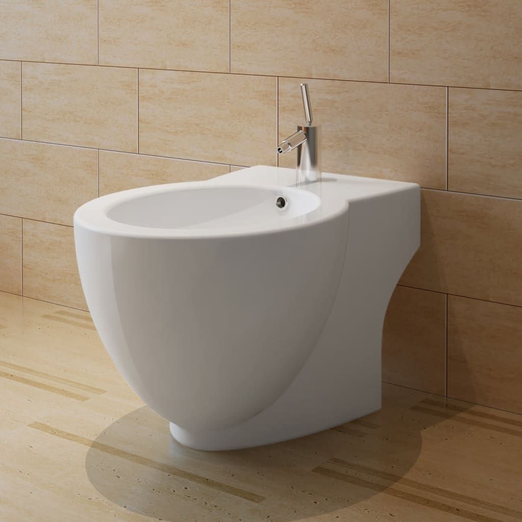 Bidè Rotondo Bianco con Piede di Alta Qualità in Ceramica vidaXL