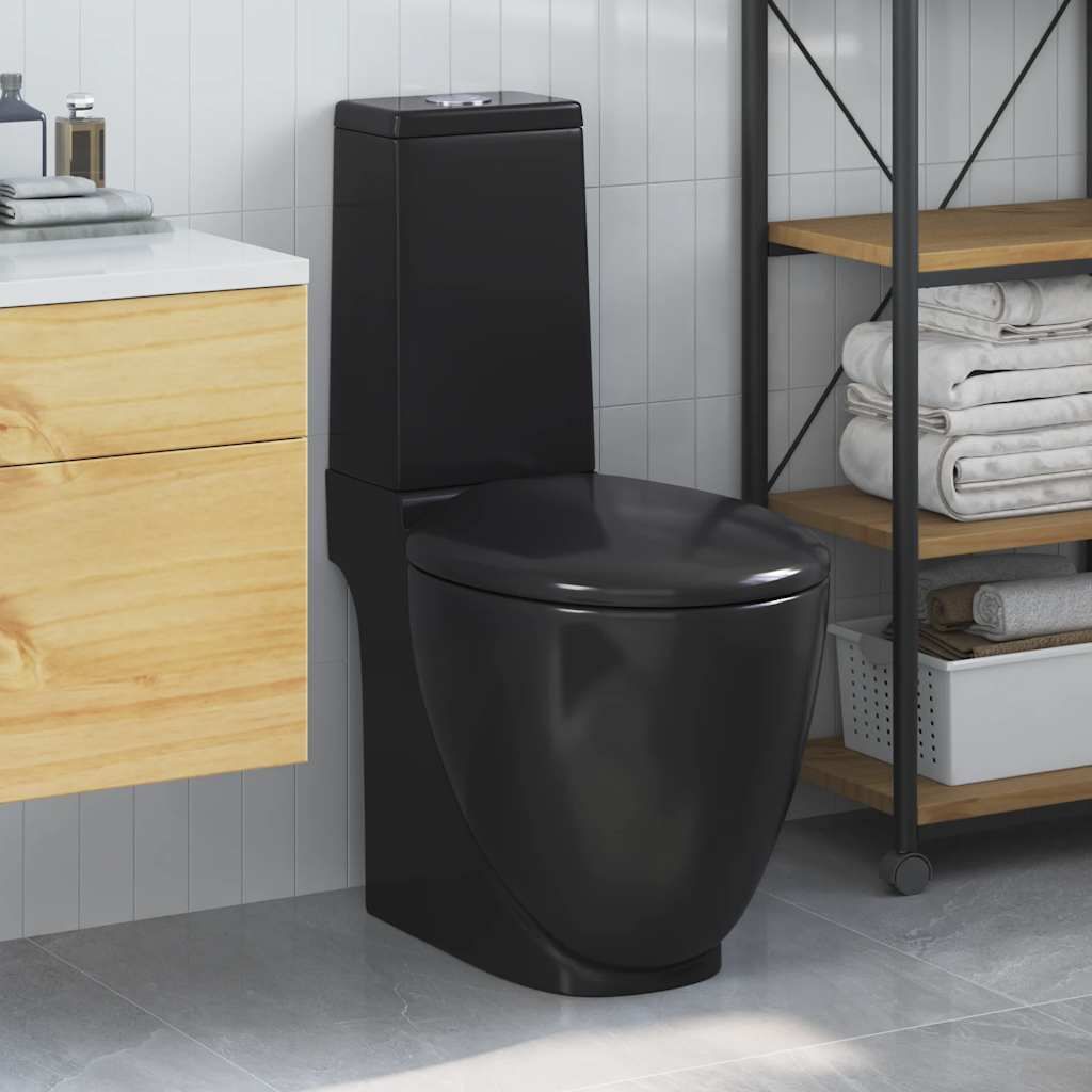 Vaso WC in Ceramica da Bagno Rotondo Base con Scarico Nero vidaXL