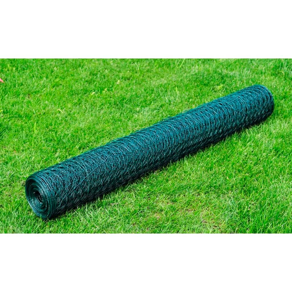 Recinzione in Rete per Pollaio Rivestita in PVC 25x0,5 m Verde vidaXL