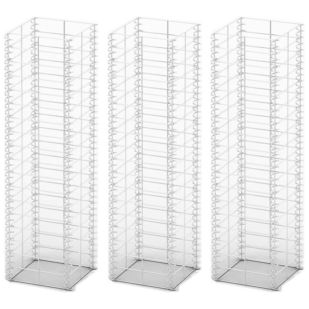 Set Gabbione 3 pz in Filo Zincato 25 x 25 x 100 cm vidaXL