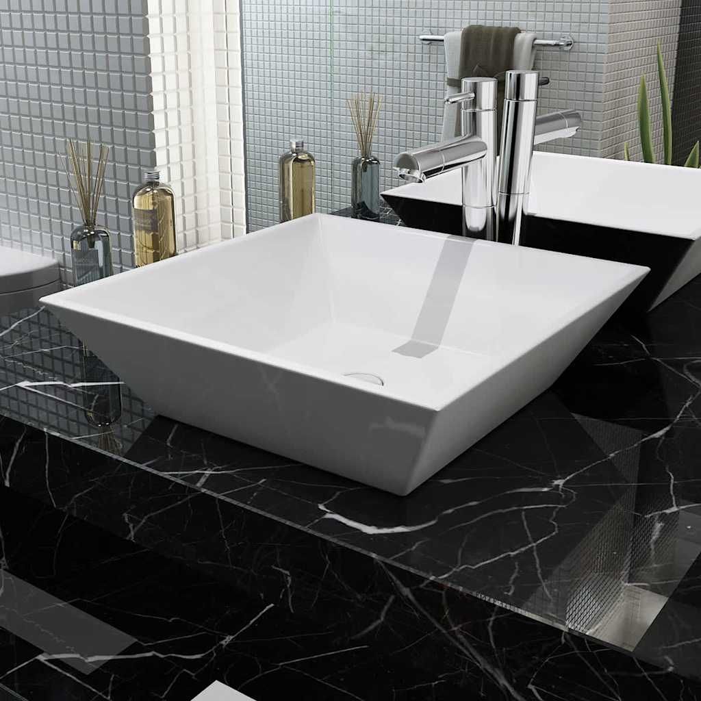 Lavandino Quadrato in Ceramica Bianca 41,5x41,5x12 cm vidaXL