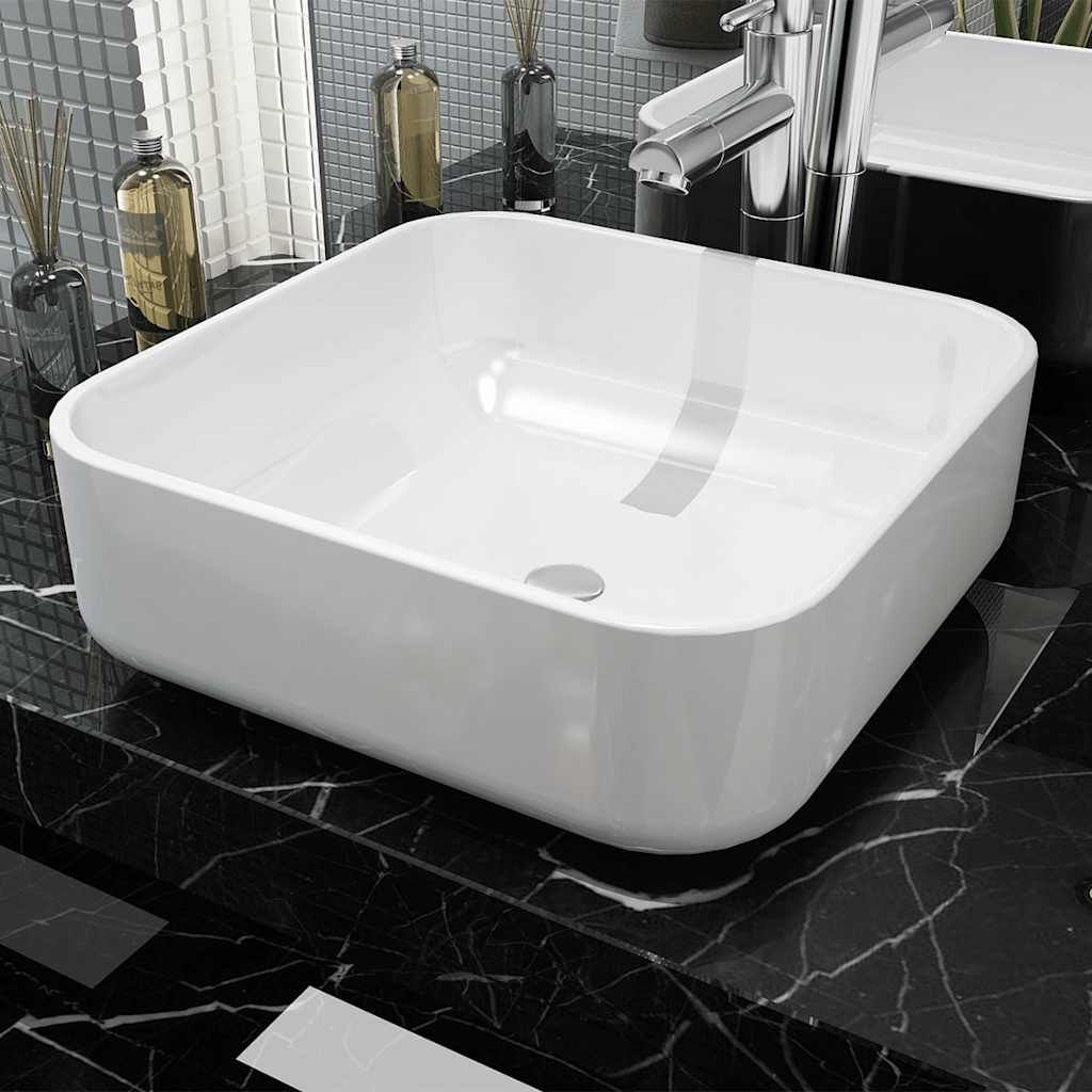 Lavandino Quadrato in Ceramica Bianca 39x39x13,5 cm vidaXL