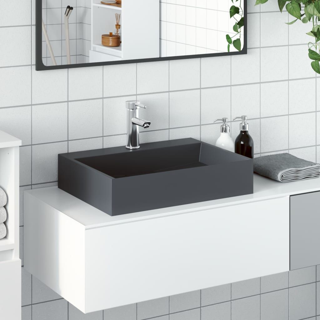 Lavandino 50x38x11 cm Blocco in Marmo/Minerale Antracite vidaXL