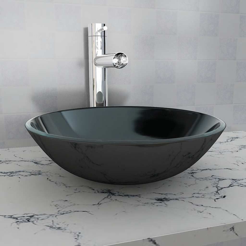 Lavandino in Vetro Temperato 42 cm Nero vidaXL