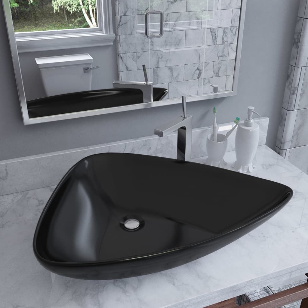 Lavandino Triangolare in Ceramica Nero 645x455x115 mm vidaXL