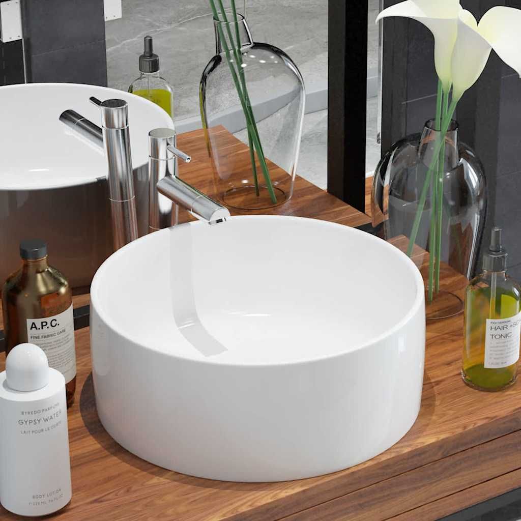 Lavandino Rotondo in Ceramica Bianca 40 x 15 cm vidaXL