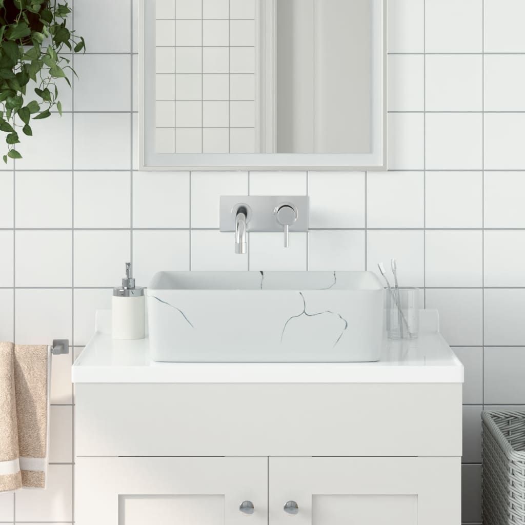 Lavabo da Appoggio Bianco Rettangolare 46x35,5x13 cm Ceramica vidaXL