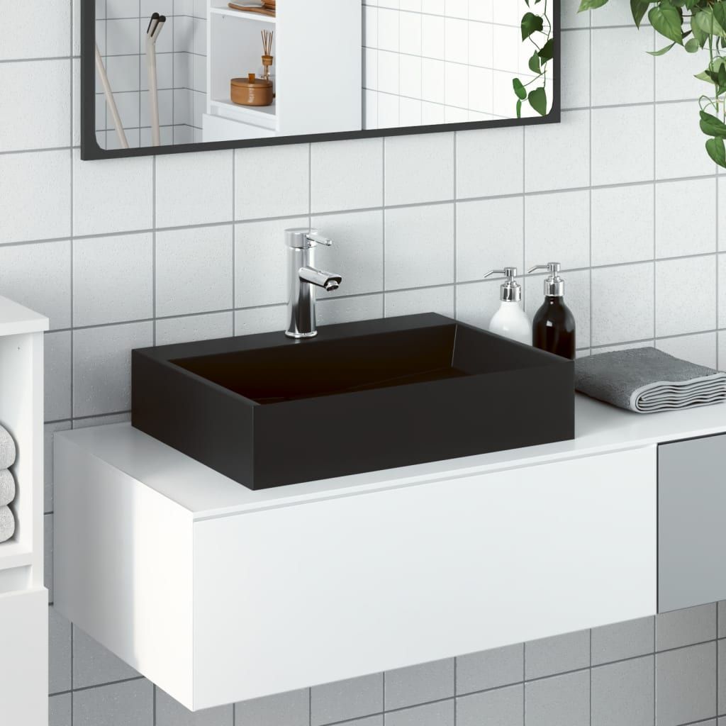 Lavandino 50x38x11 cm Blocco in Marmo/Minerale Nero Opaco vidaXL