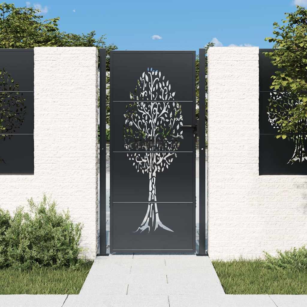 Cancello da giardino antracite 100x200 cm in acciaio con design ad albero vidaXL