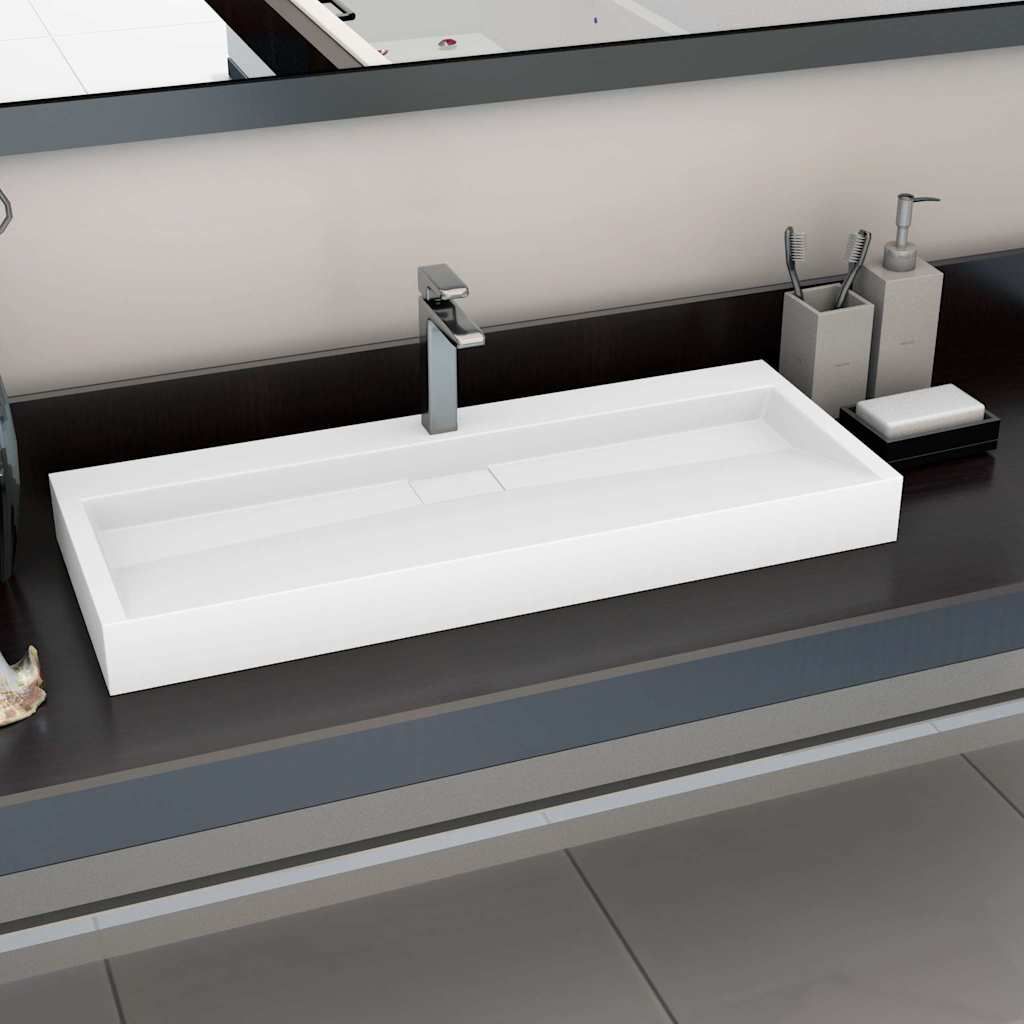 Lavandino 120x46x11 cm Blocco in Marmo/Minerale Bianco vidaXL