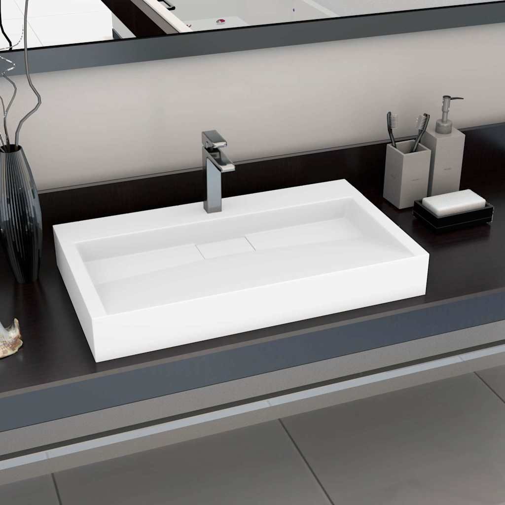 Lavandino 80x46x11 cm Blocco in Marmo/Minerale Bianco vidaXL