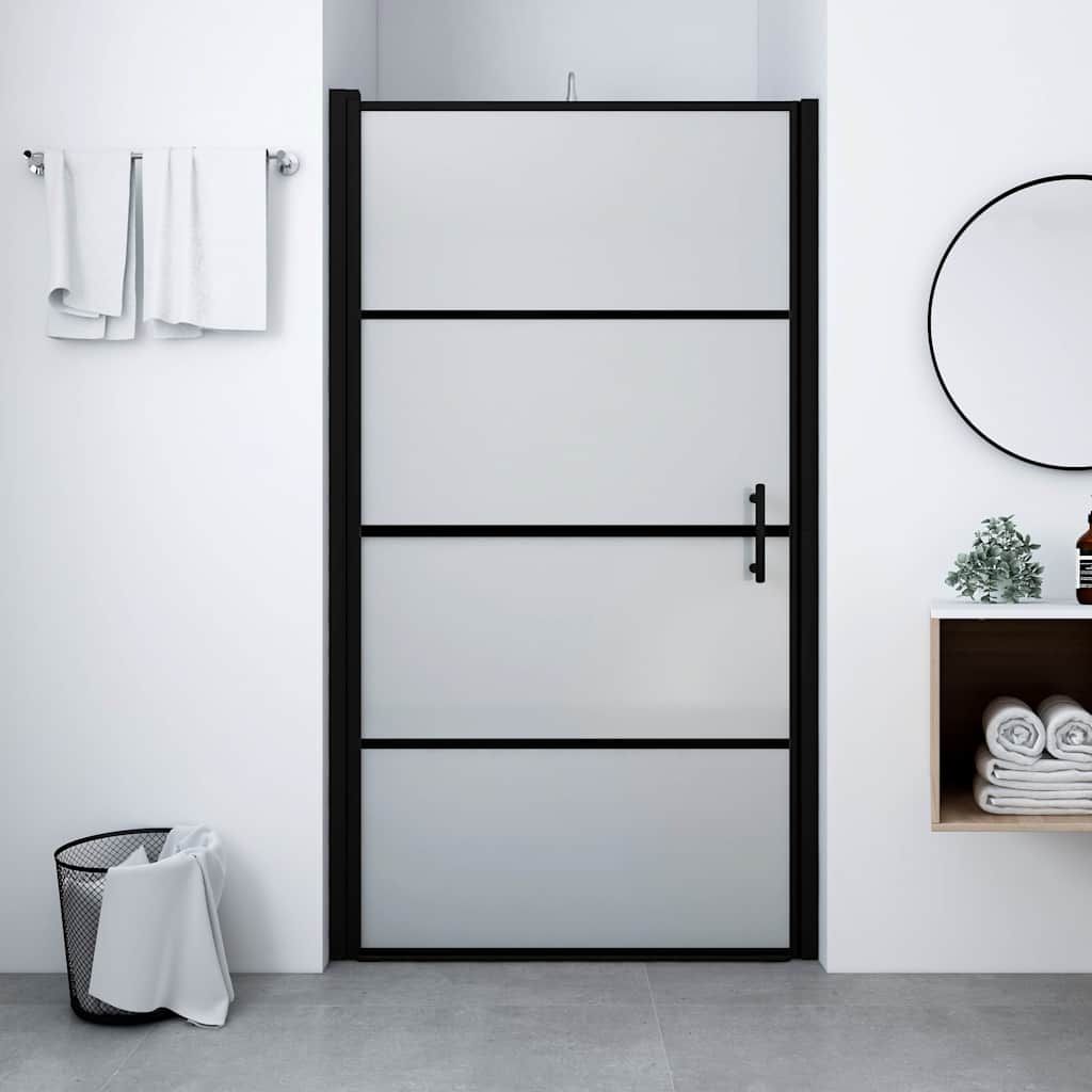 Porta per Doccia in Vetro Temperato Smerigliato 91x195 cm Nero vidaXL