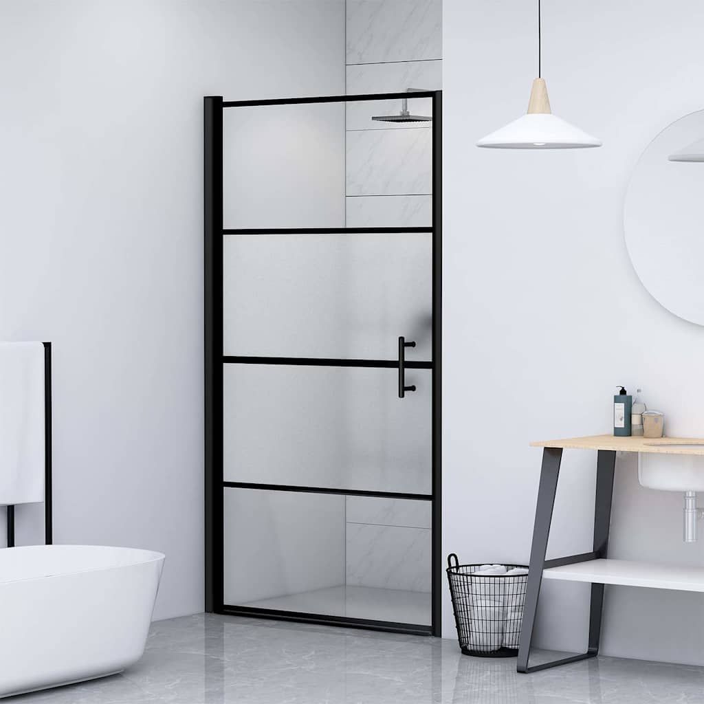 Parete Doccia 91x195 cm Vetro Temperato Semi Smerigliato Nero vidaXL