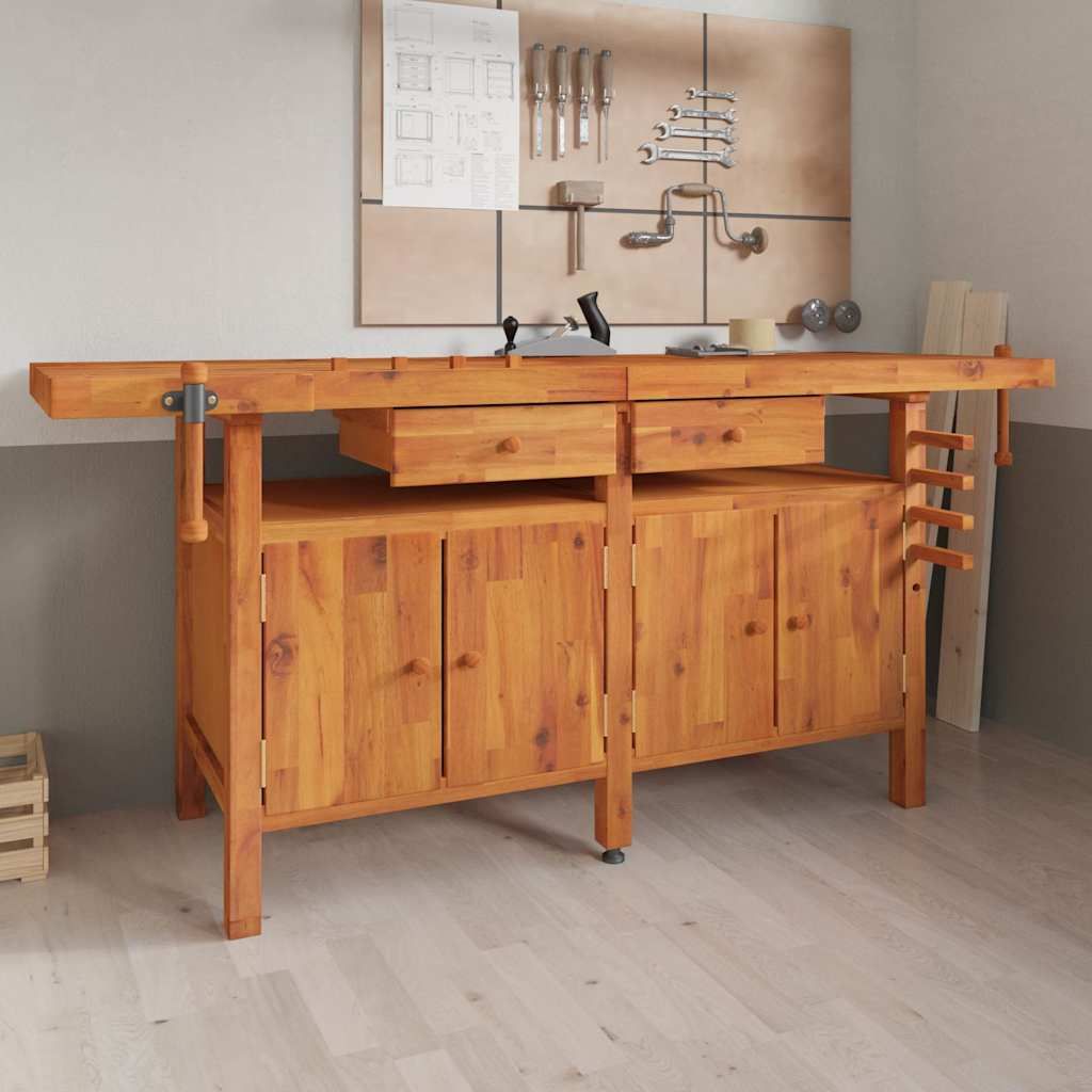 Banco Lavoro Cassetti e Morse 192x62x83cm Legno Massello Acacia vidaXL