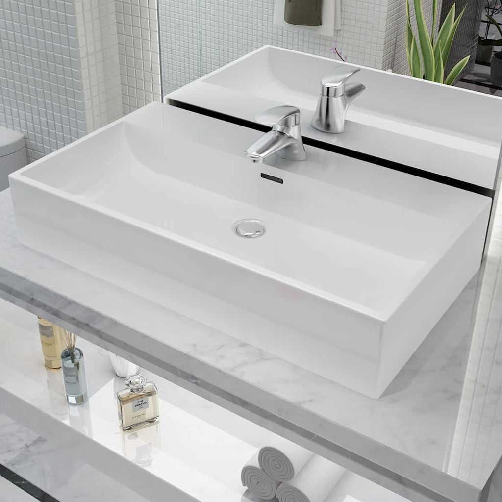 Lavandino con Foro Rubinetto in Ceramica Bianca 76x42,5x14,5 cm vidaXL