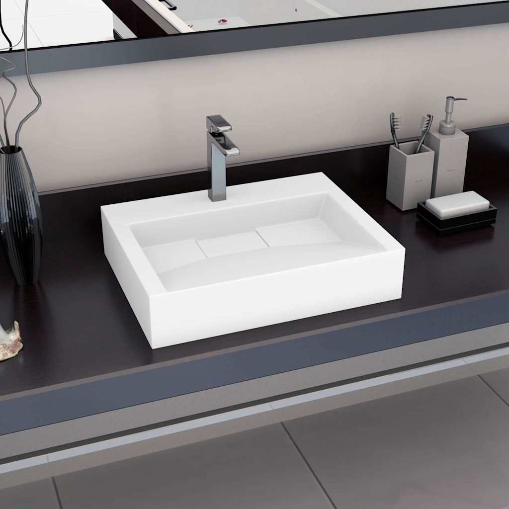 Lavandino 60x38x11 cm Blocco in Marmo/Minerale Bianco vidaXL