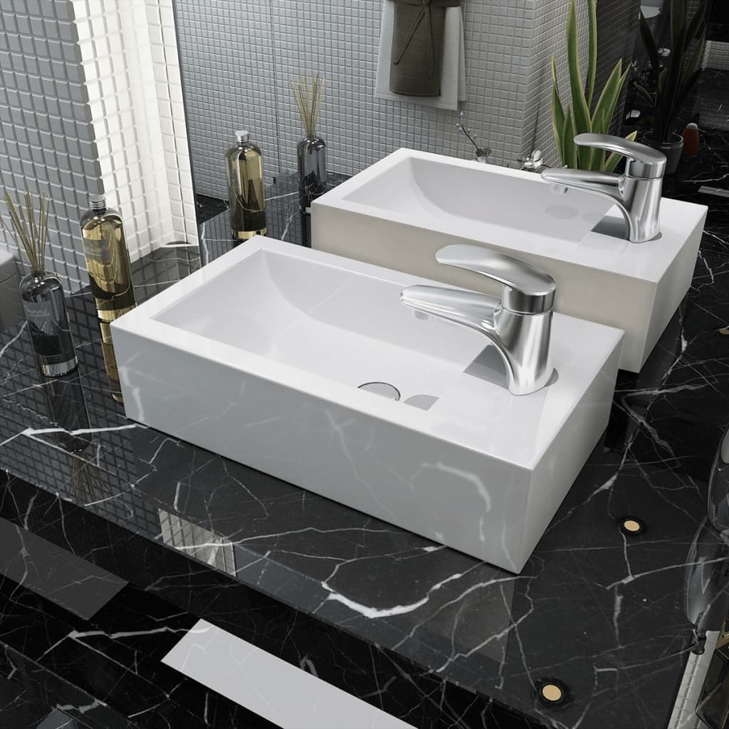 Lavandino con Foro Rubinetto Rettangolare Ceramica 46x25,5x12cm vidaXL