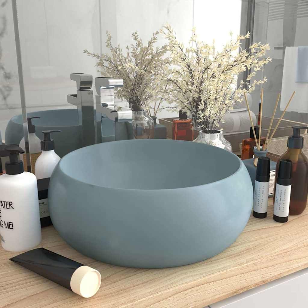 Lavandino Lusso Rotondo Azzurro Opaco 40x15 cm in Ceramica vidaXL