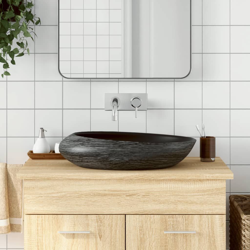 Lavabo da Appoggio Grigio e Nero Ovale 59x40x14 cm Ceramica vidaXL