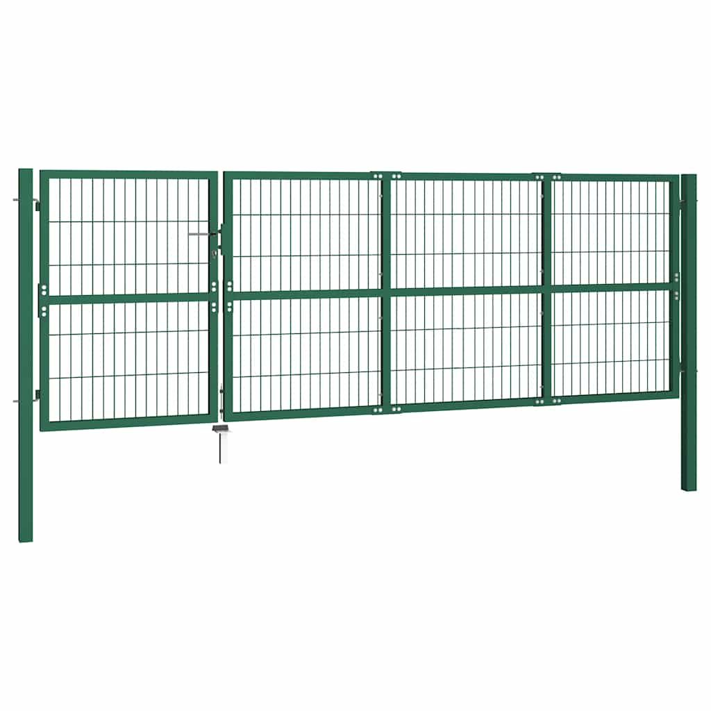 Cancello per Recinzione da Giardino con Pali 350x120 cm in Acciaio Verde vidaXL