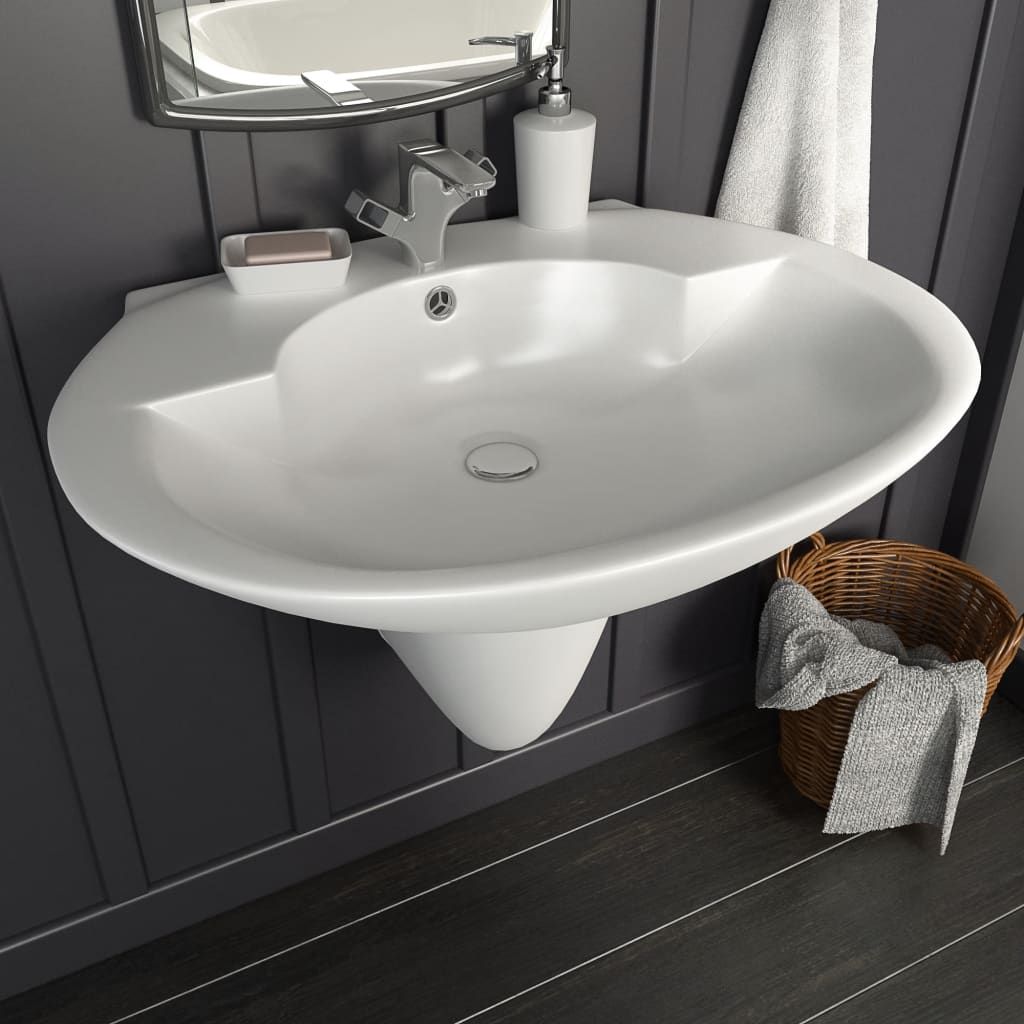 Lavabo a Parete in Ceramica Bianco 690x520x210 mm vidaXL