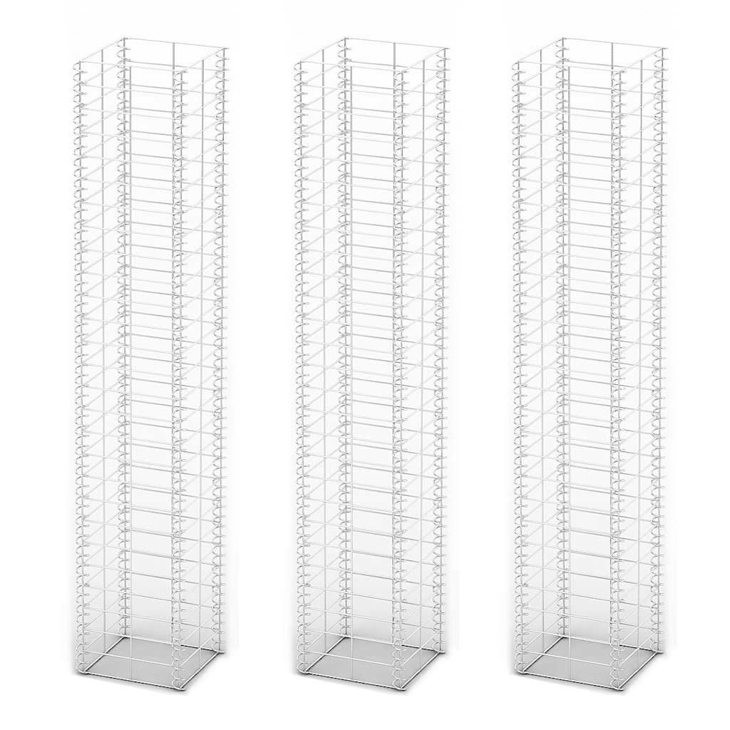 Set Gabbione 3 pz in Filo Zincato 25 x 25 x 150 cm vidaXL