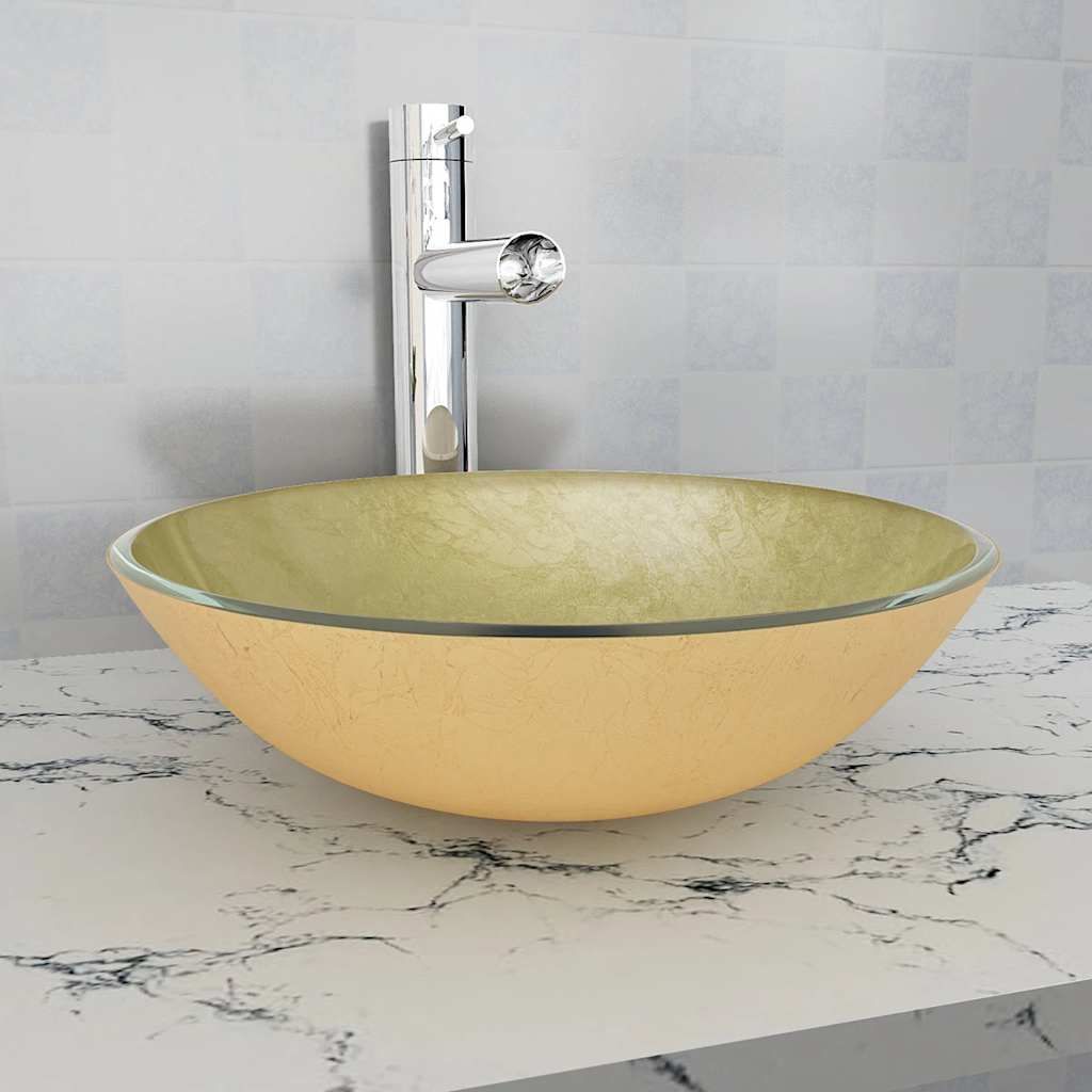 Lavandino in Vetro Temperato 42 cm Dorato vidaXL