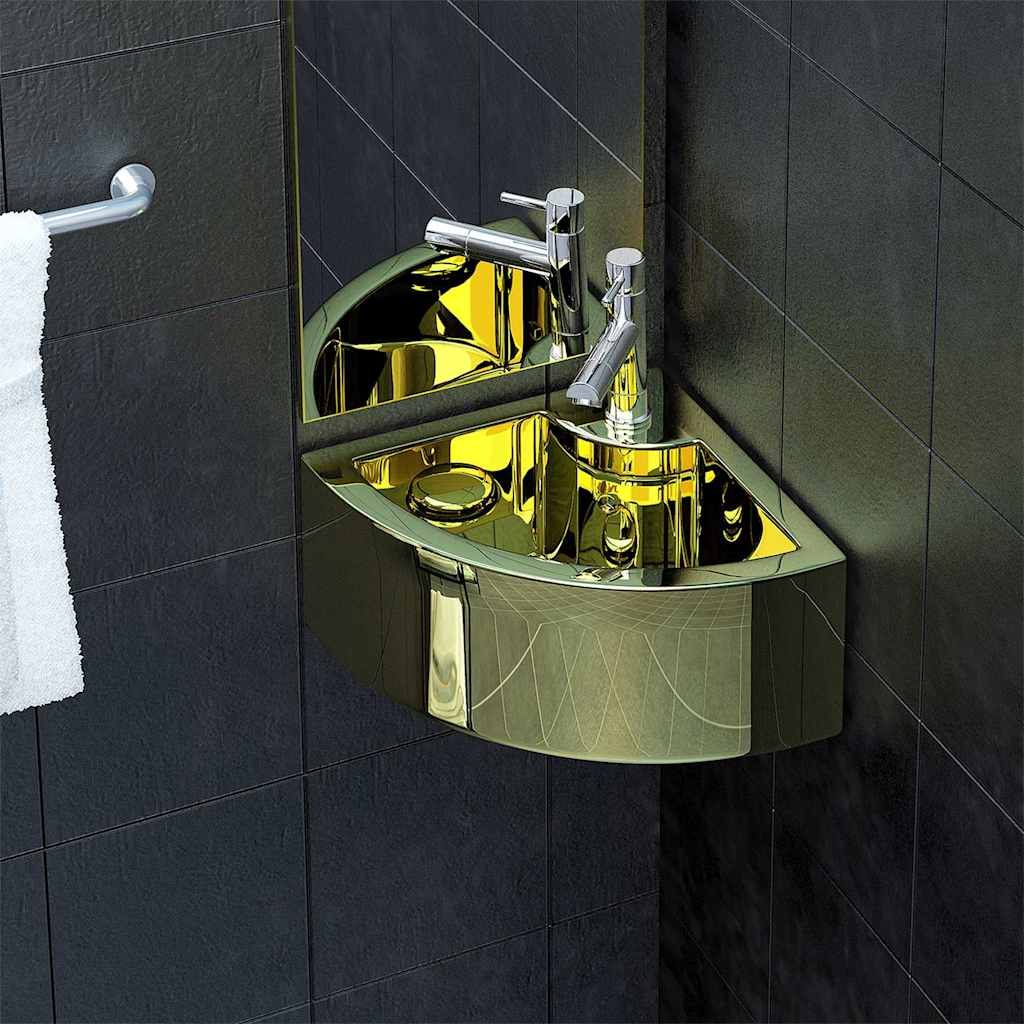 Lavandino con Troppopieno 45x32x12,5 cm in Ceramica Oro vidaXL
