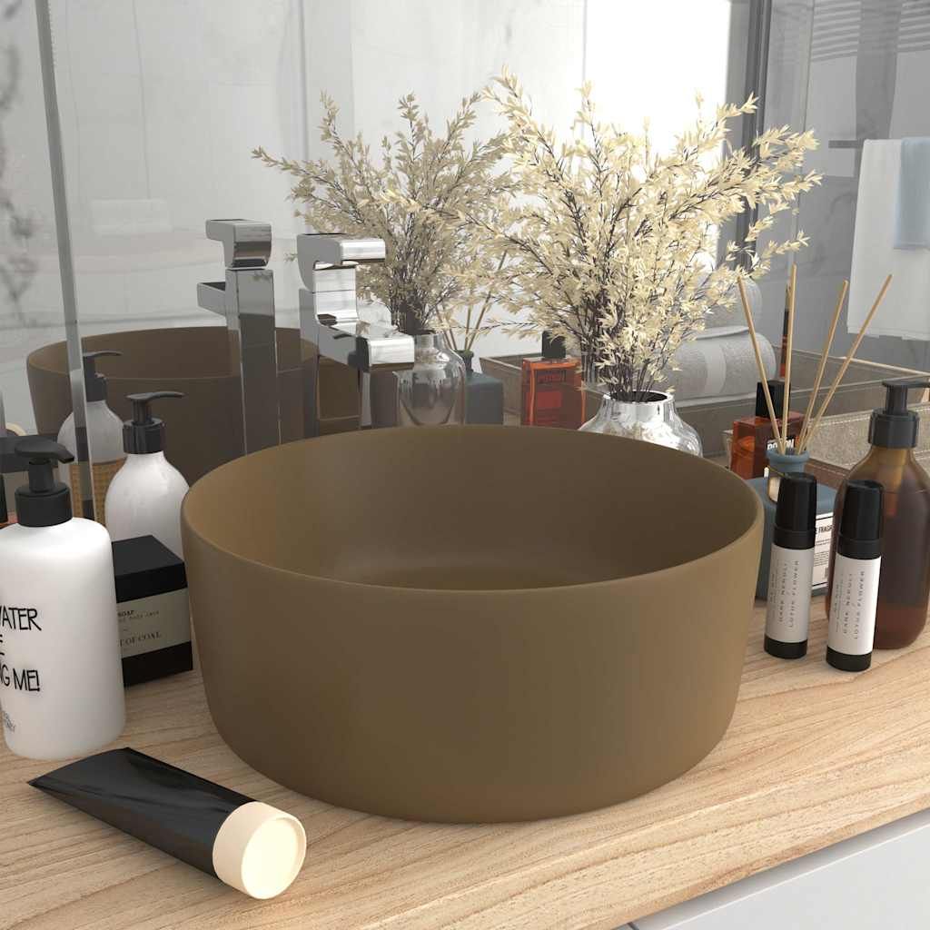 Lavandino Lusso Rotondo Crema Opaco 40x15 cm in Ceramica vidaXL