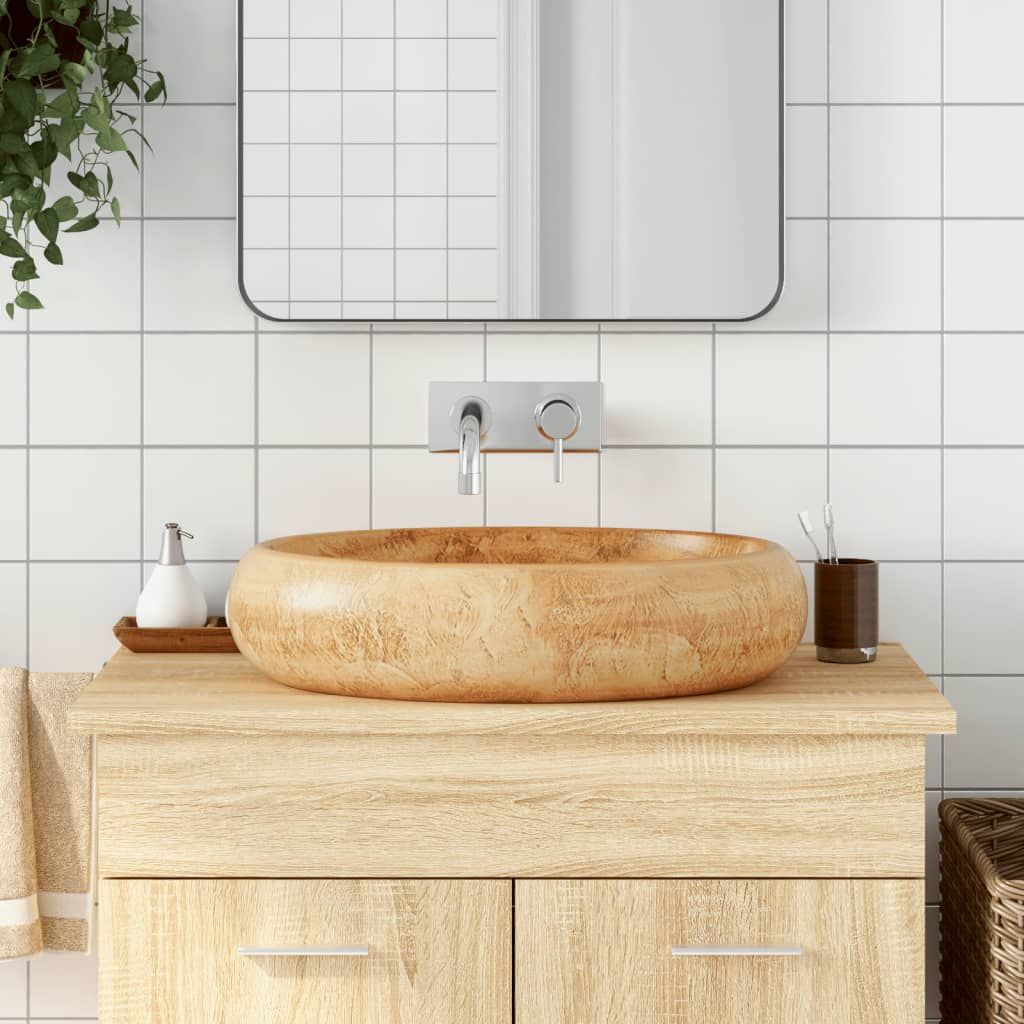 Lavabo da Appoggio Marrone Ovale 59x40x15 cm Ceramica vidaXL