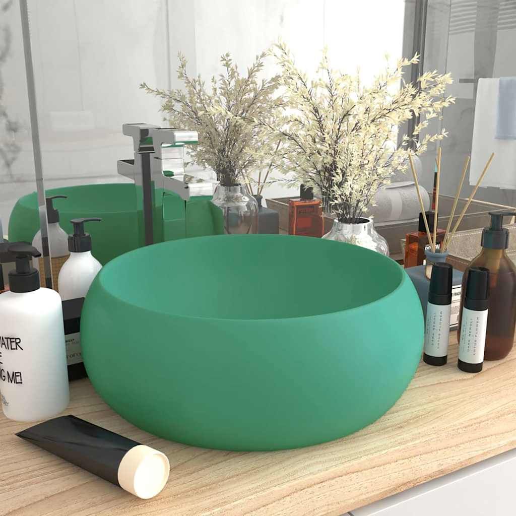 Lavandino Lusso Rotondo Verde Chiaro Opaco 40x15 cm in Ceramica vidaXL