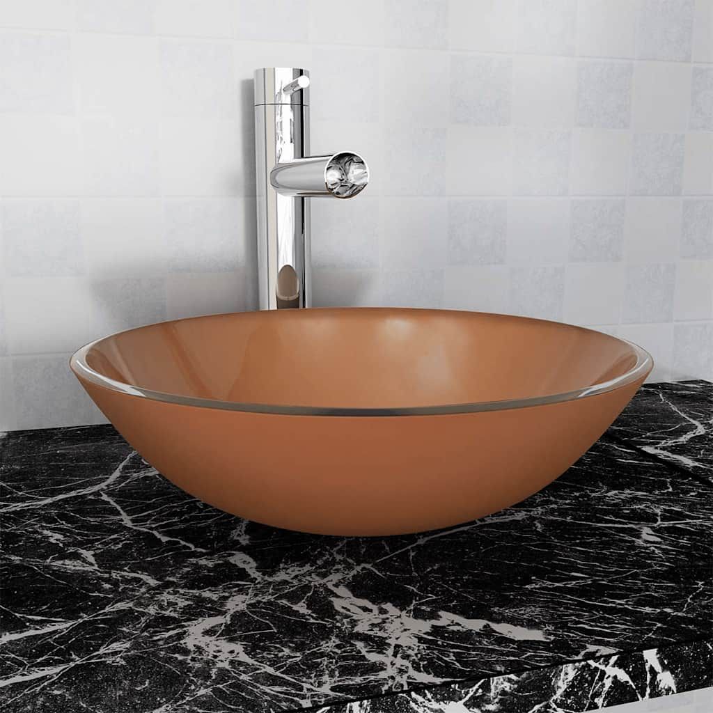 Lavandino in Vetro Temperato 42 cm Marrone vidaXL