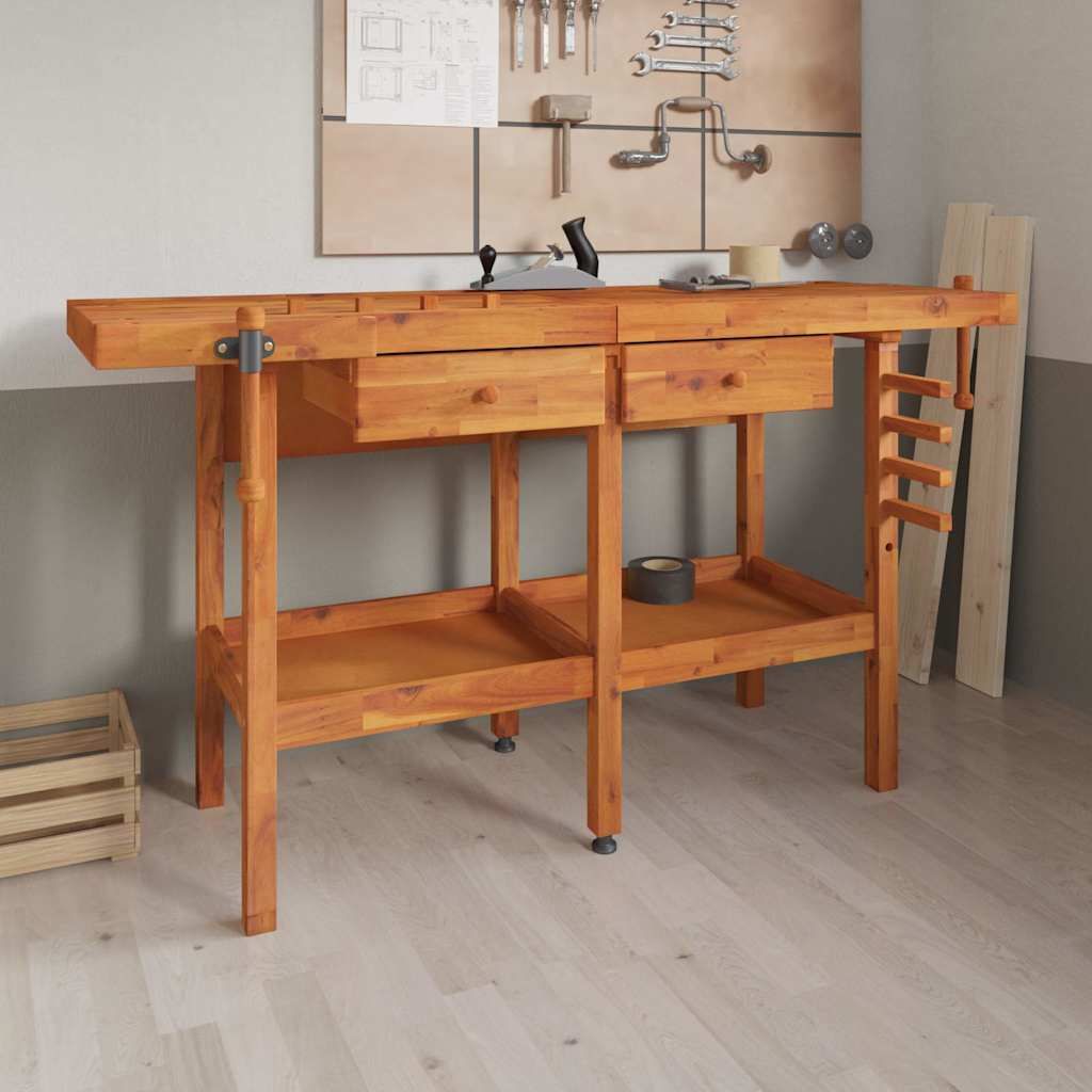Banco Lavoro Cassetti e Morse 162x62x83cm Legno Massello Acacia vidaXL