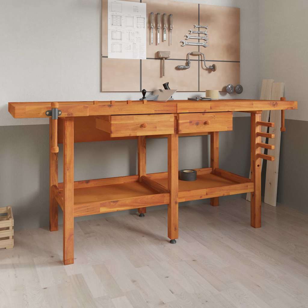 Banco Lavoro Cassetti e Morse 192x62x83cm Legno Massello Acacia vidaXL