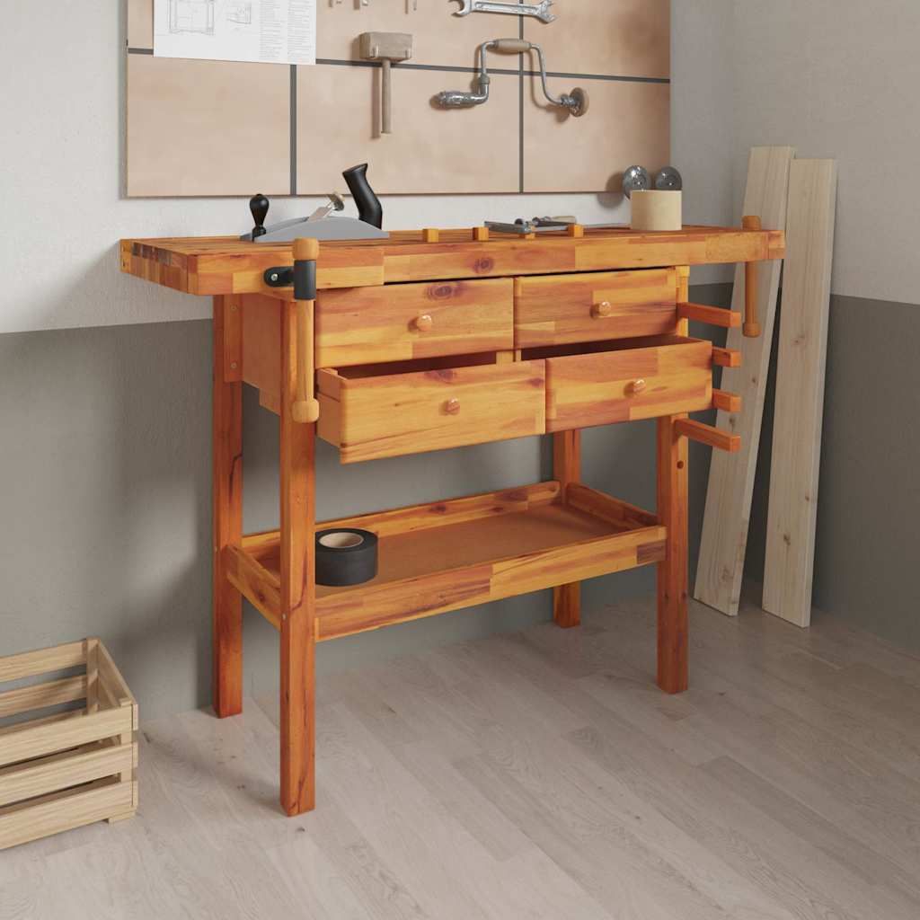 Banco Lavoro Cassetti e Morse 124x52x83cm Legno Massello Acacia vidaXL