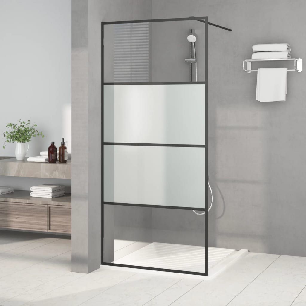 Parete Doccia Walk in Nera 90x195 cm Vetro Semi Smerigliato ESG vidaXL