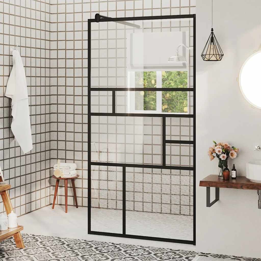 Parete Doccia Walk-in in Vetro Trasparente ESG Nera 80x195 cm vidaXL