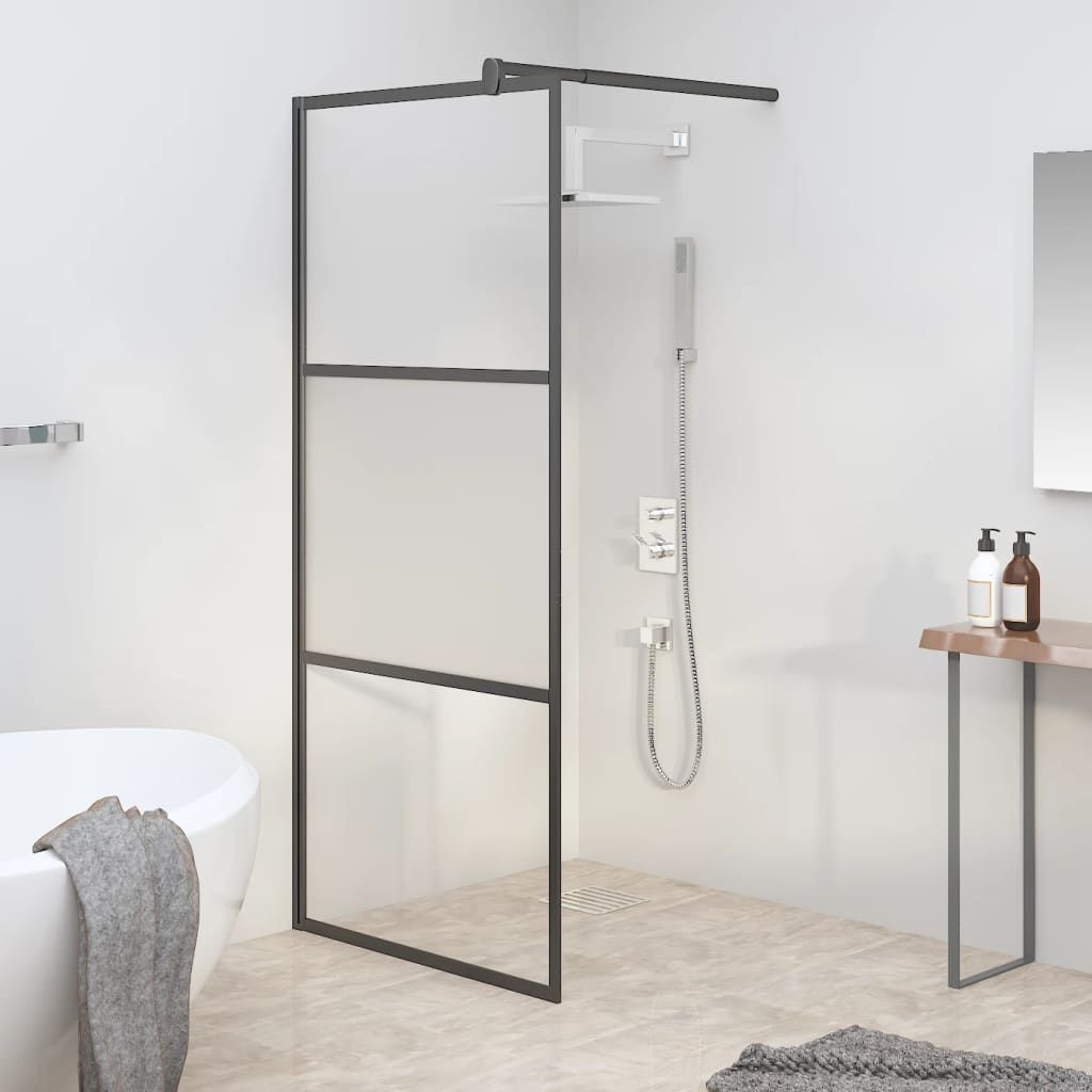 Parete Doccia Walk in 80x195 cm Vetro Semi Smerigliato ESG Nero vidaXL